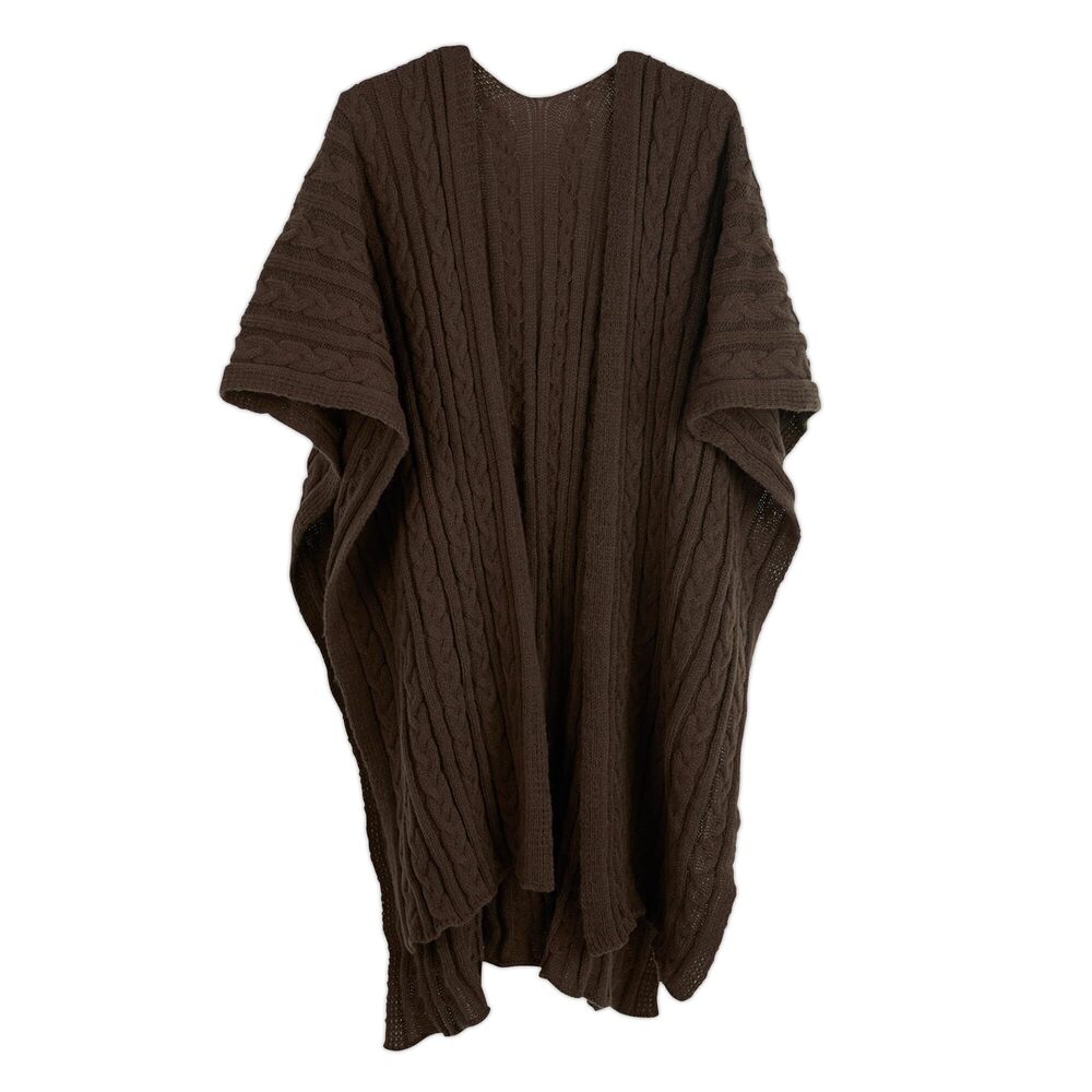 2275 Women's Kenna Cable Knit Open Front Poncho Wrap, Brown